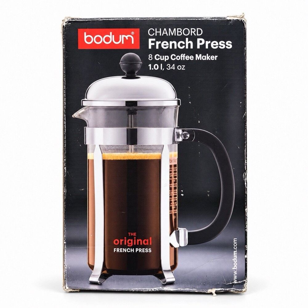 Bodum Chambord 8 Cup French Press Coffee Maker 34oz Glass Chrome Open Box